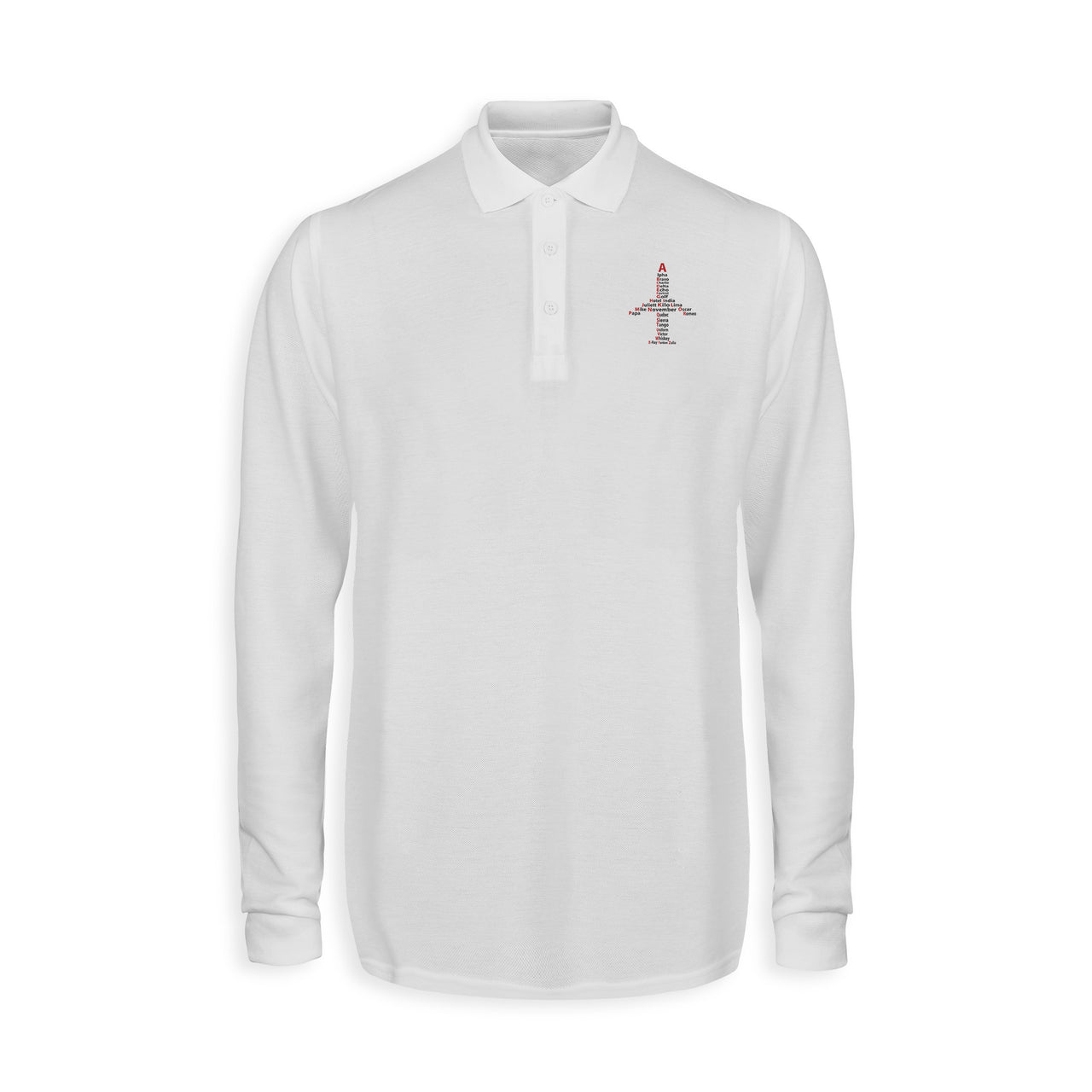Airplane Shape Aviation Alphabet Designed Long Sleeve Polo T-Shirts
