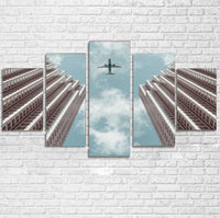 Thumbnail for Airplane Flying over Big Buildings Printed Multiple Canvas Poster Aviation Shop 