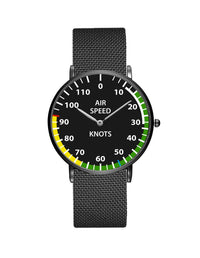 Thumbnail for Airplane Instrument Series (Airspeed) Stainless Steel Strap Watches Pilot Eyes Store Black & Stainless Steel Strap 