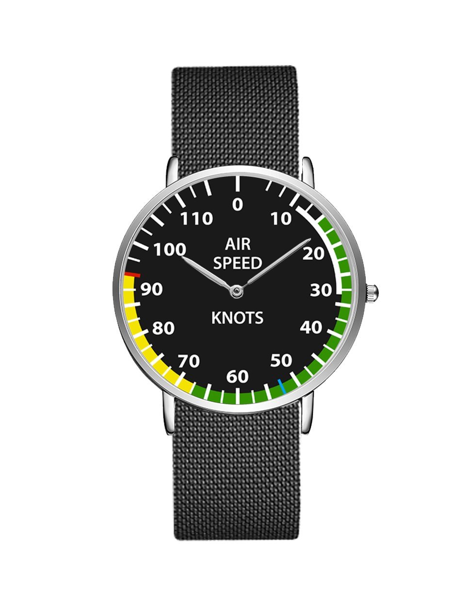 Airplane Instrument Series (Airspeed) Stainless Steel Strap Watches Pilot Eyes Store Silver & Black Stainless Steel Strap 