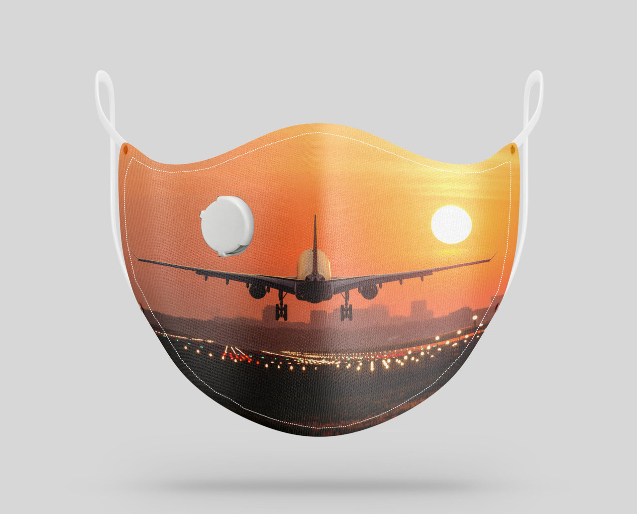 Amazing Airbus A330 Landing at Sunset Designed Face Masks