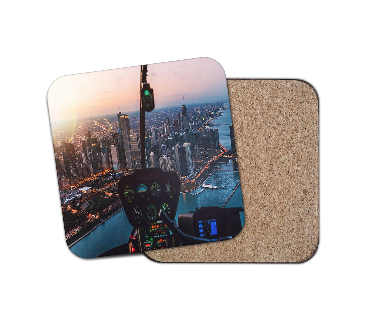 Amazing City View from Helicopter Cockpit Designed Coasters