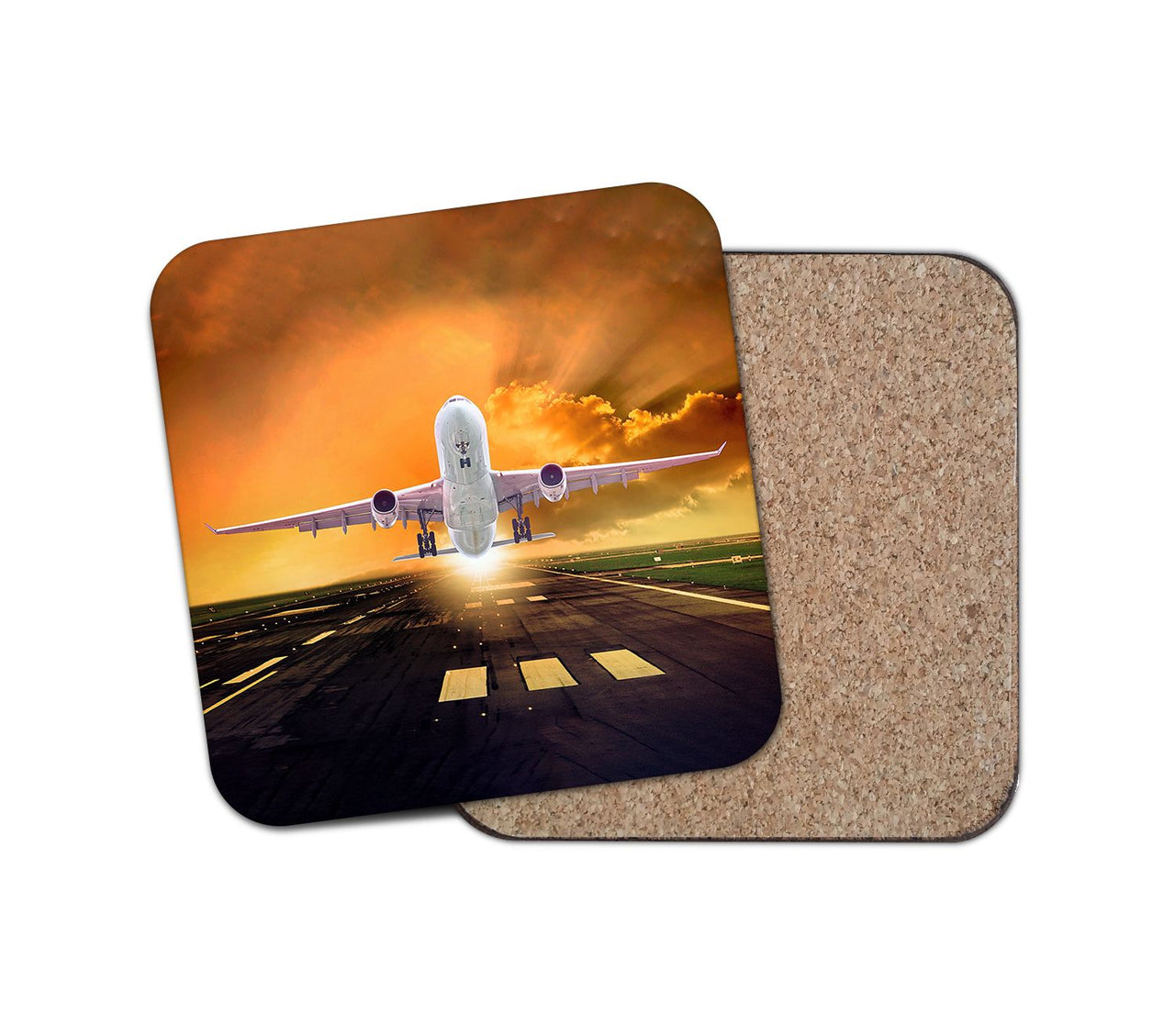 Amazing Departing Aircraft Sunset & Clouds Behind Designed Coasters