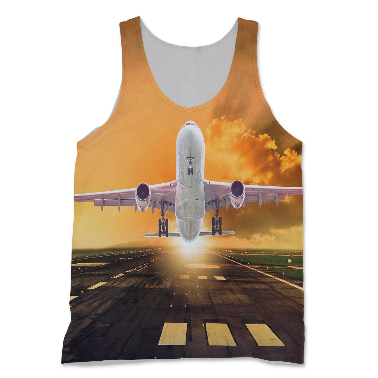 Amazing Departing Aircraft Sunset & Clouds Behind Designed 3D Tank Tops