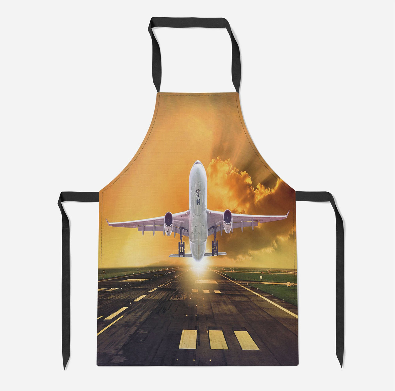 Amazing Departing Aircraft Sunset & Clouds Behind Designed Kitchen Aprons