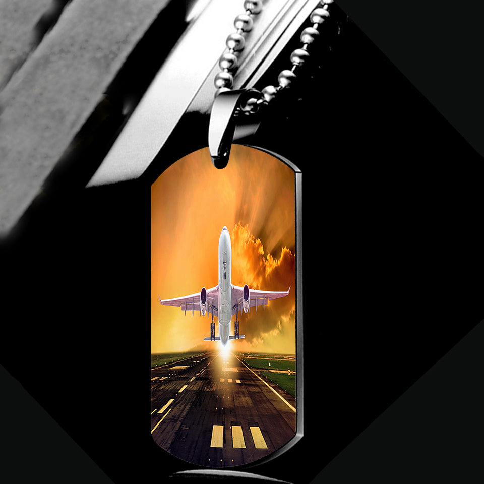Amazing Departing Aircraft Sunset & Clouds Behind Designed Metal Necklaces