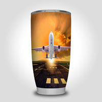 Thumbnail for Amazing Departing Aircraft Sunset & Clouds Behind Designed Tumbler Travel Mugs