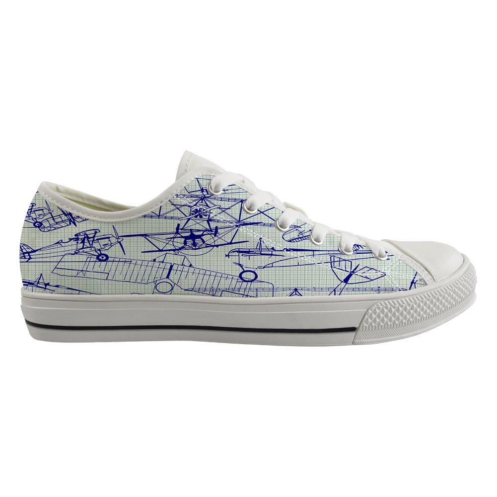 Amazing Drawings of Old Aircrafts Designed Canvas Shoes (Men)