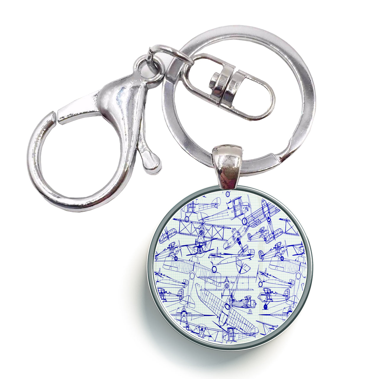 Amazing Drawings of Old Aircrafts Designed Circle Key Chains