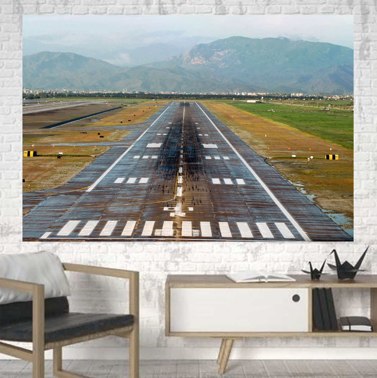 Amazing Mountain View & Runway Printed Printed Canvas Posters (1 Piece) Aviation Shop 