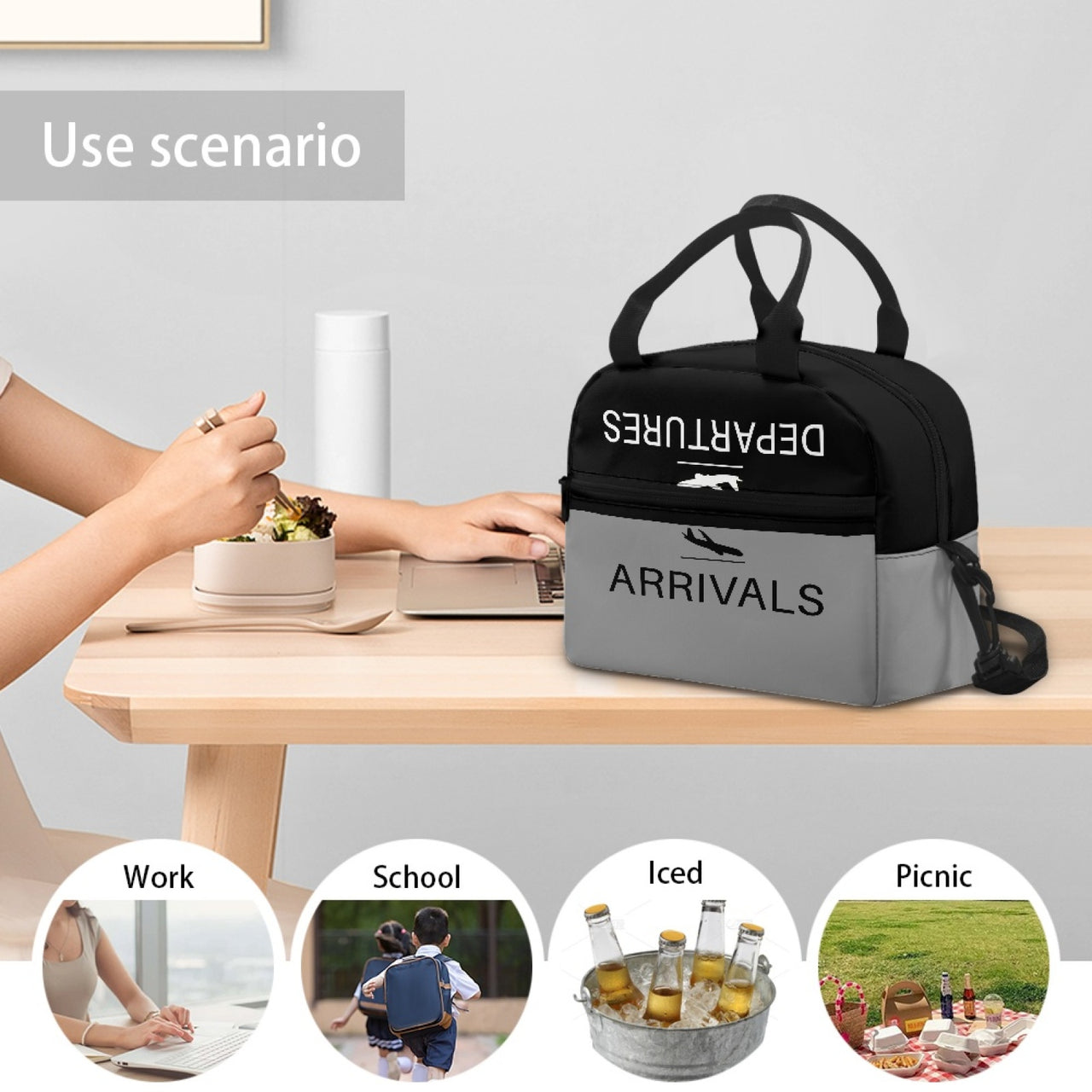 Arrival & Departures(Gray) Designed Lunch Bags