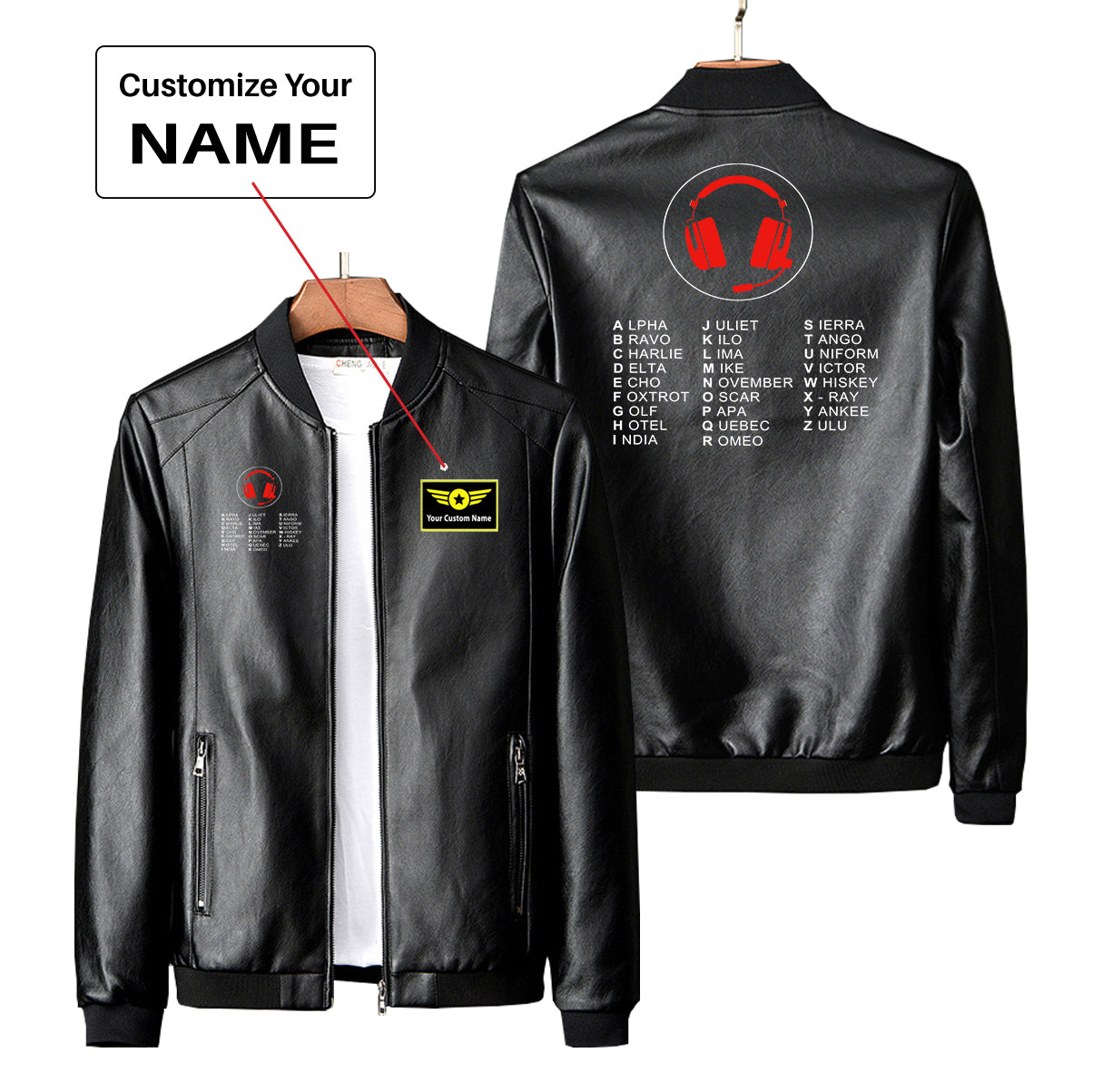 Aviation Alphabet 3 Designed PU Leather Jackets