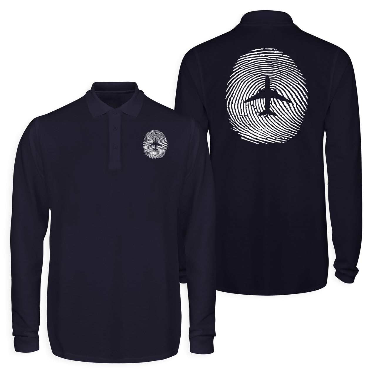Aviation Finger Print Designed Long Sleeve Polo T-Shirts (Double-Side)