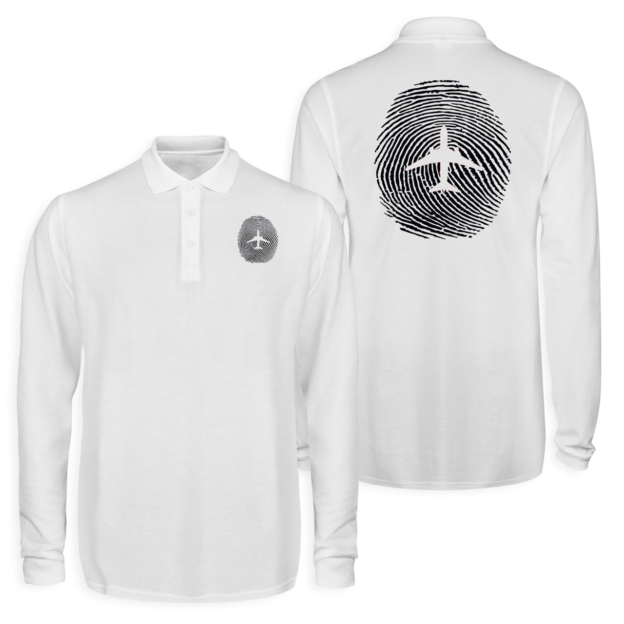 Aviation Finger Print Designed Long Sleeve Polo T-Shirts (Double-Side)