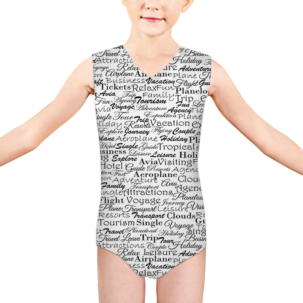 Aviation Lovers Texts Designed Kids Swimsuit