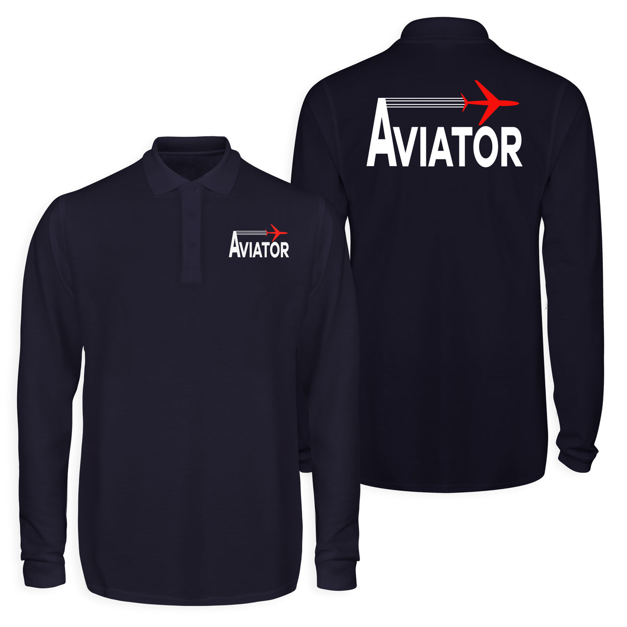 Aviator Designed Long Sleeve Polo T-Shirts (Double-Side)