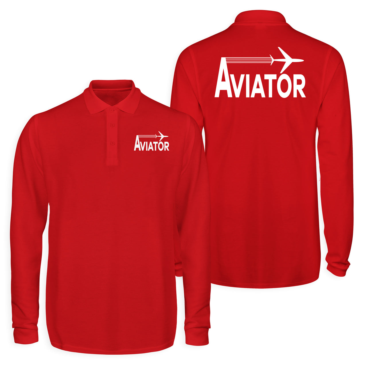 Aviator Designed Long Sleeve Polo T-Shirts (Double-Side)