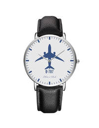 Thumbnail for Boeing 787 Leather Strap Watches Pilot Eyes Store Silver & Black Leather Strap 