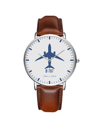 Thumbnail for Boeing 787 Leather Strap Watches Pilot Eyes Store Silver & Brown Leather Strap 