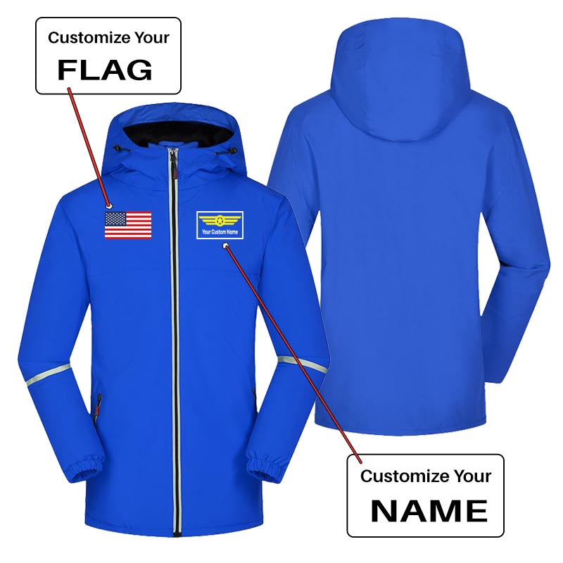 Custom Flag & Name with "Badge 1" Designed Rain Coats & Jackets