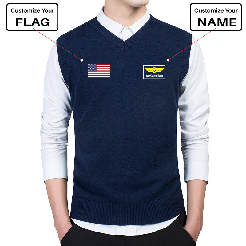Custom Flag & Name "Badge 1" Designed Sweater Vests