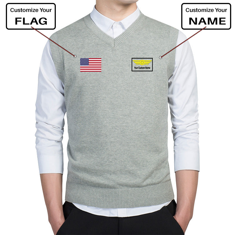 Custom Flag & Name "Badge 1" Designed Sweater Vests