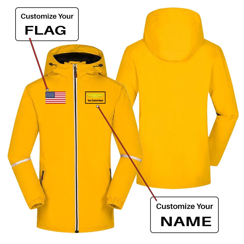 Custom Flag & Name with "Badge 1" Designed Rain Coats & Jackets