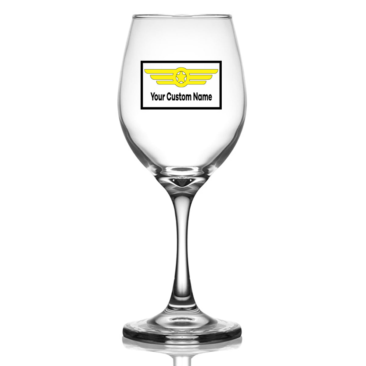 Custom Name "Badge 1" Designed Wine Glasses