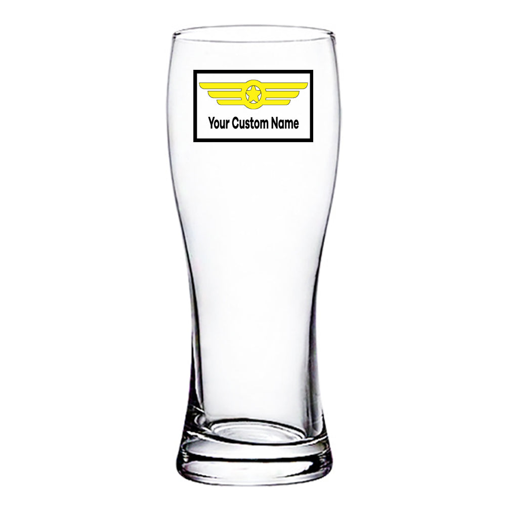 Custom Name "Badge 1" Designed Pilsner Beer Glasses