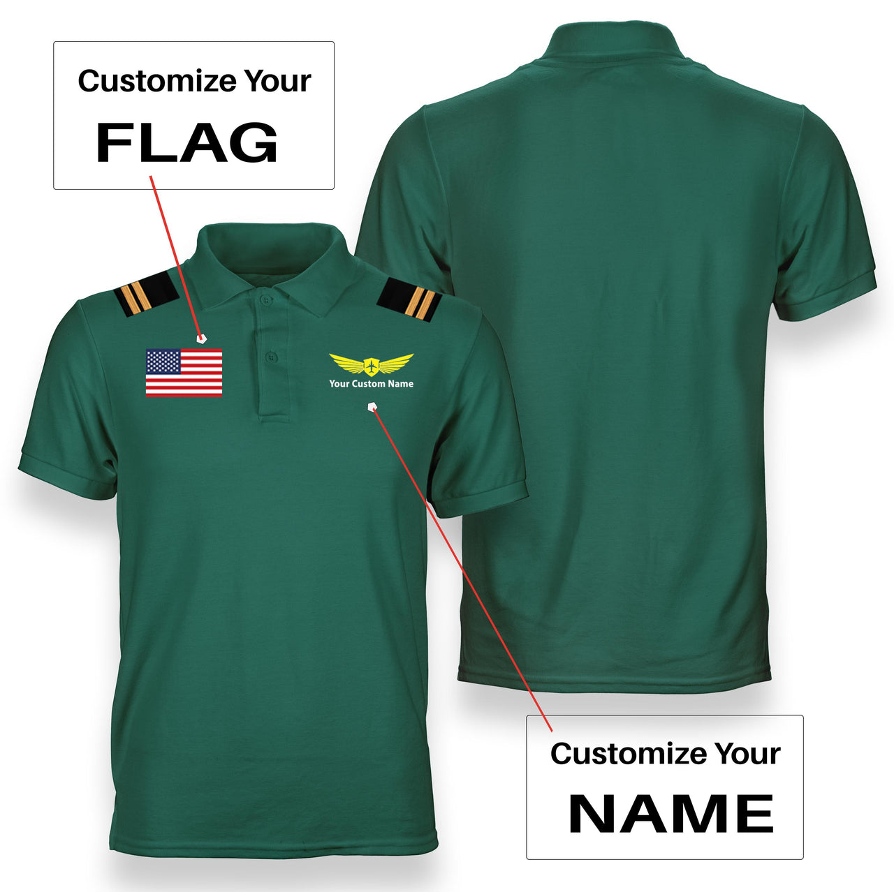 Custom Flag & Name (Badge 2) + Epaulettes Designed Polo T-Shirts