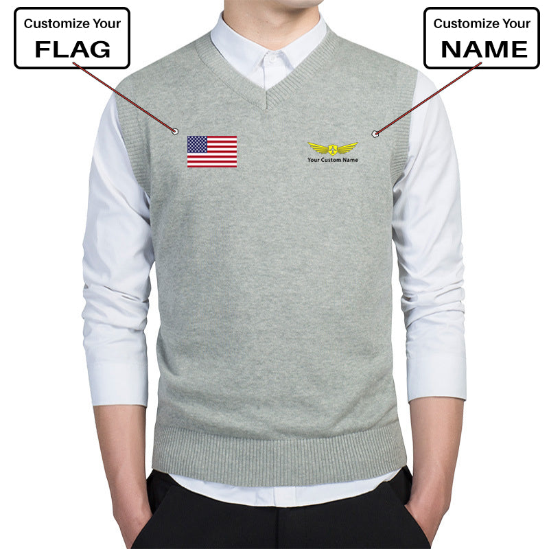 Custom Flag & Name "Badge 2" Designed Sweater Vests
