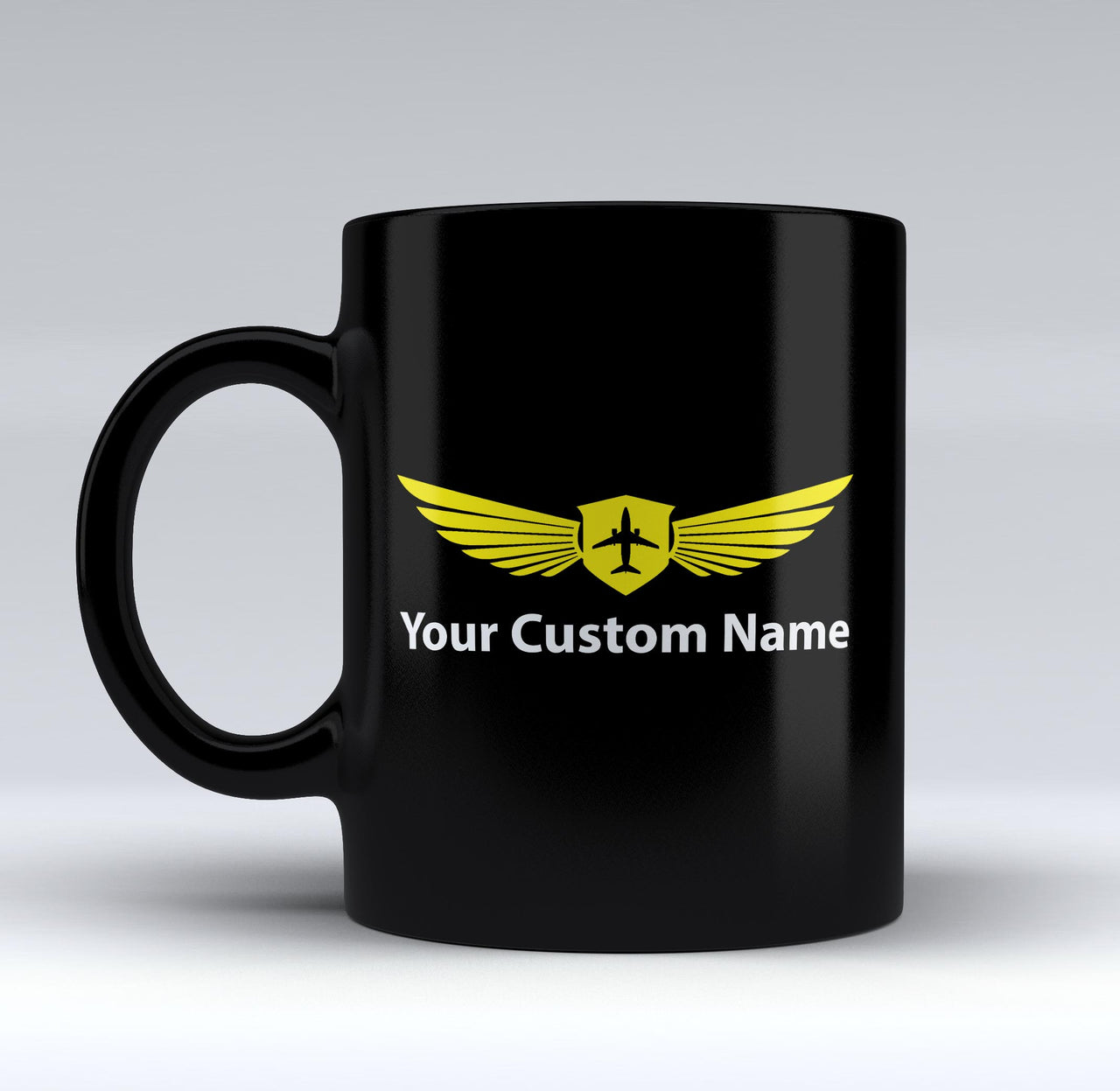 Custom Name "Badge 2" Designed Black Mugs