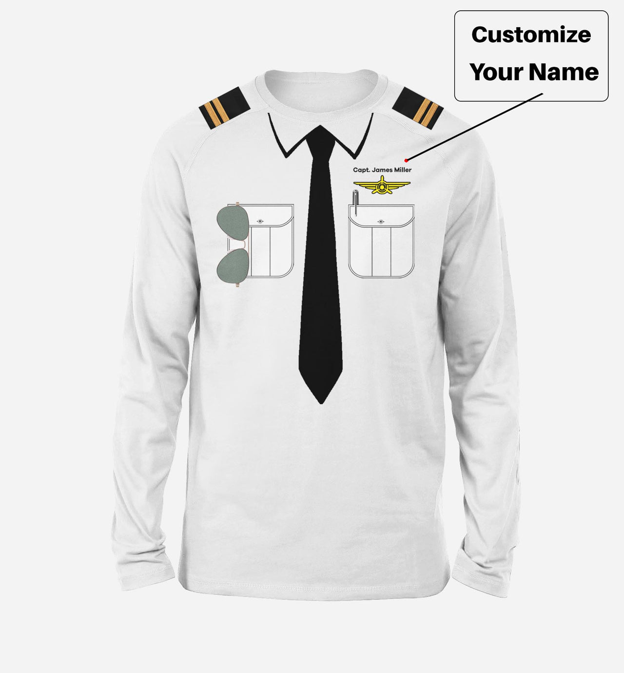 Customizable Pilot Uniform (Badge 3) Designed "Long Sleeve" T-Shirts