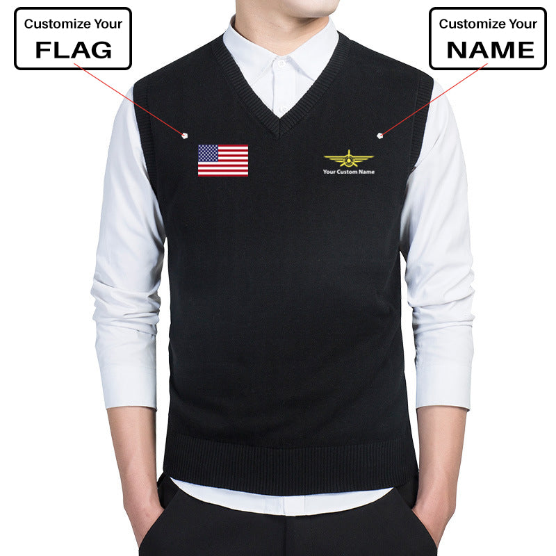 Custom Flag & Name "Badge 3" Designed Sweater Vests