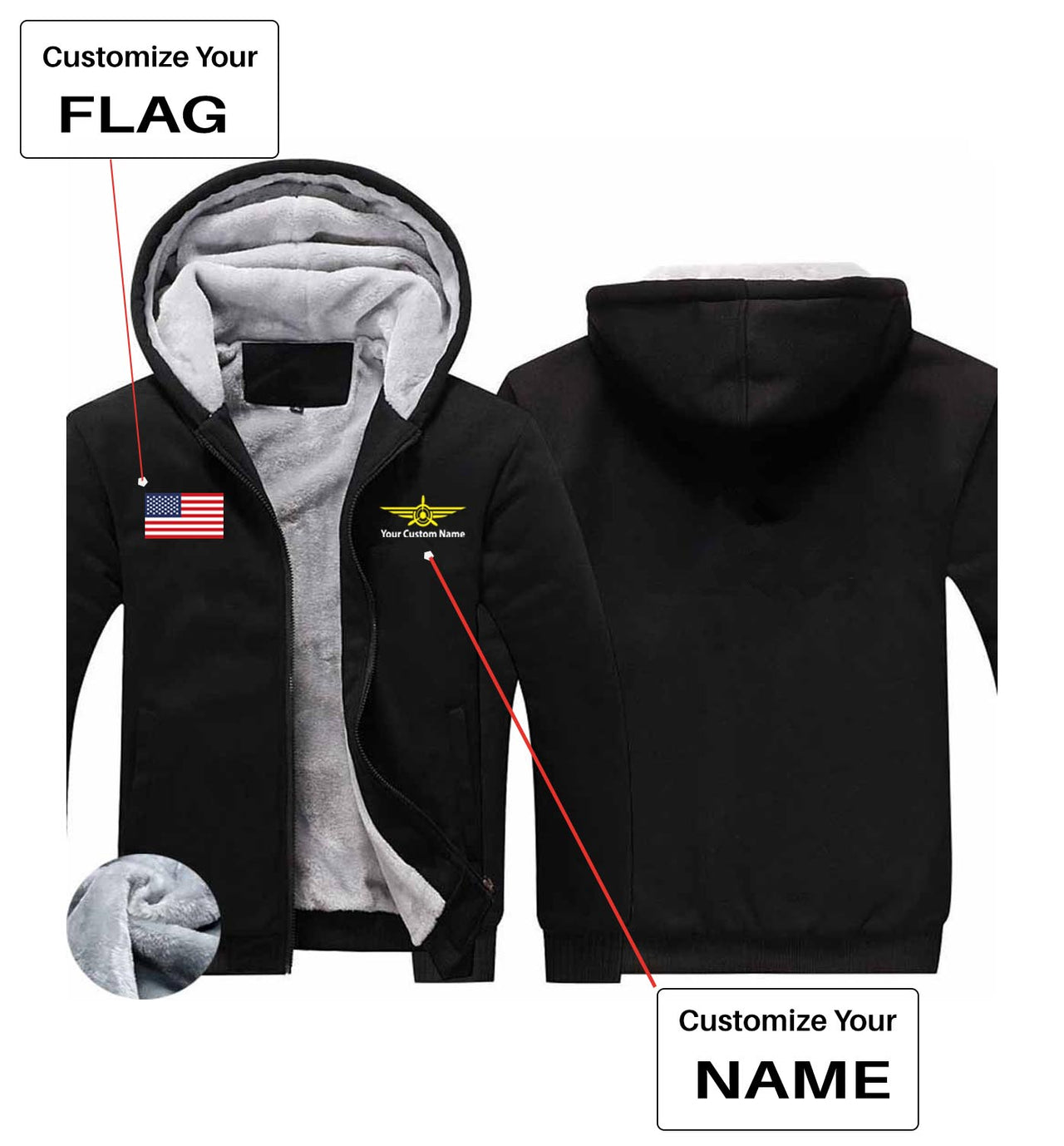 Your Custom Name & Flag (Badge 3) Designed Zipped Sweatshirts