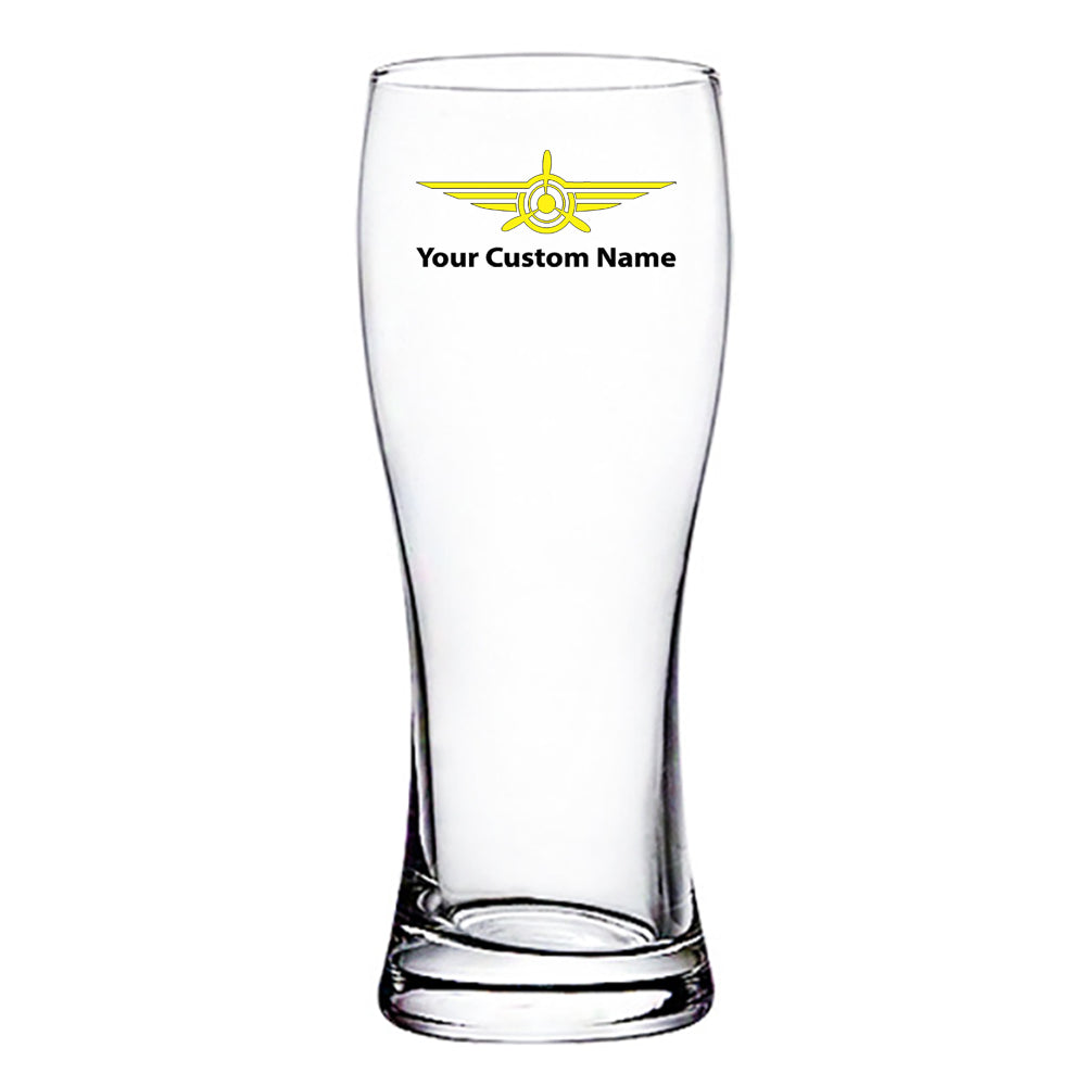 Custom Name "Badge 3" Designed Pilsner Beer Glasses
