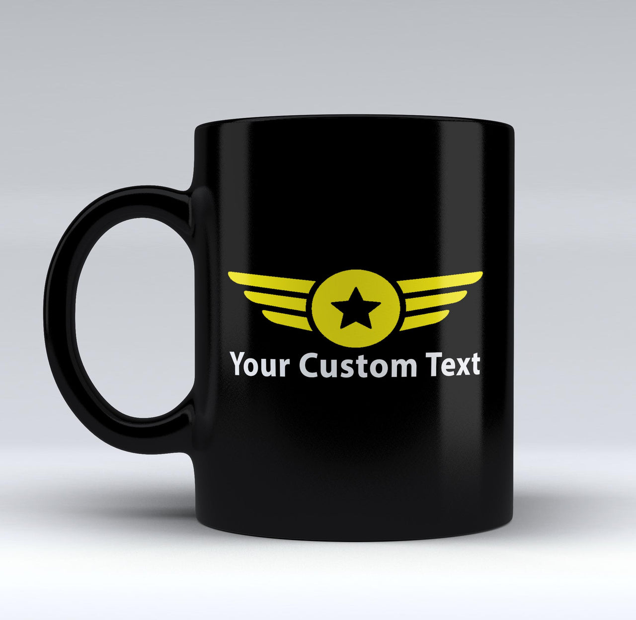 Custom Name "Badge 4" Designed Black Mugs