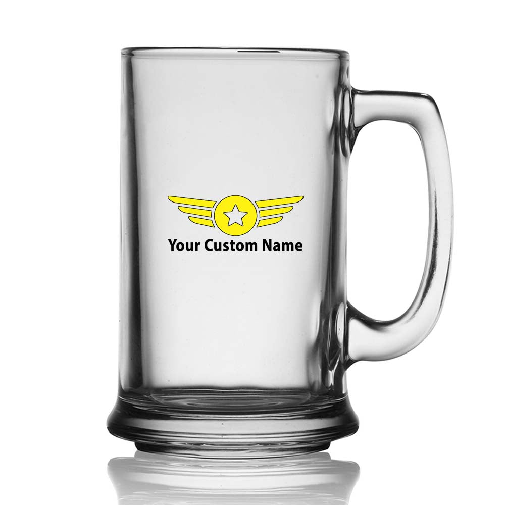 Custom Name "Badge 4" Designed Beer Glass with Holder