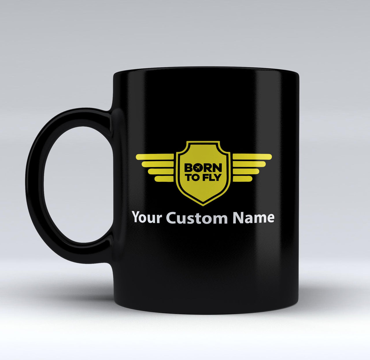 Custom Name "Badge 5" Designed Black Mugs