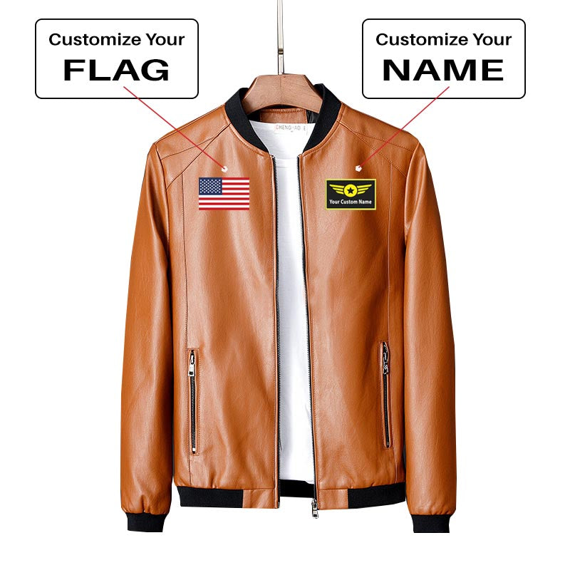 Custom Flag & Name with "Special Badge" Designed PU Leather Jackets