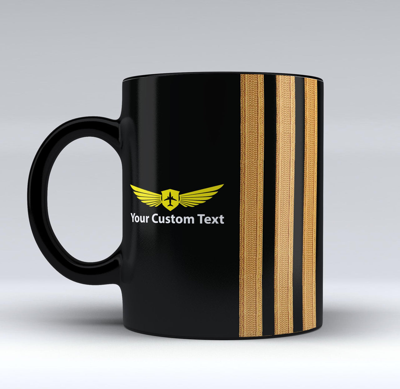 Name & Badge & Golden Special Pilot Epaulettes (4,3,2 Lines) Black Mugs