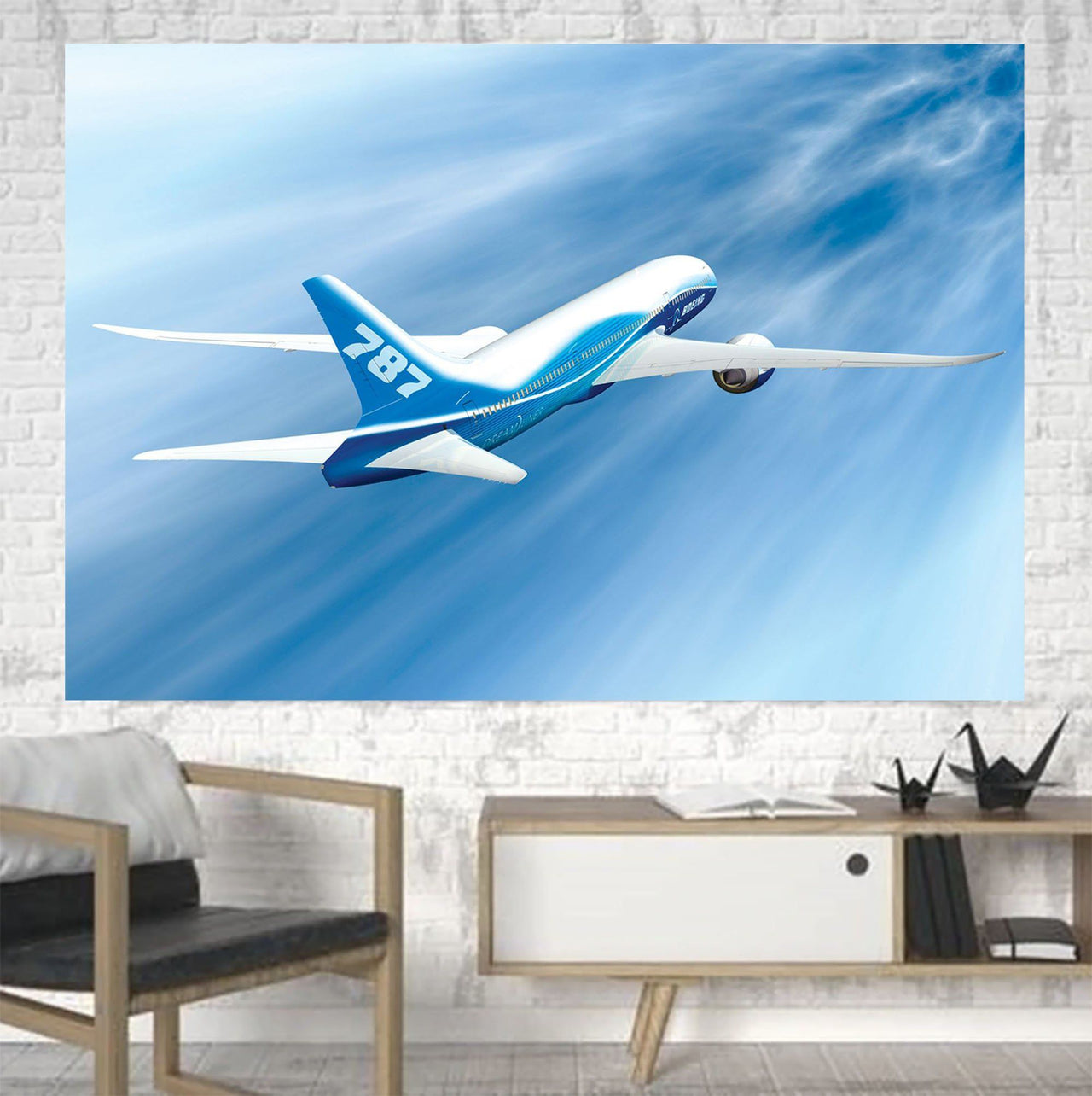 Beautiful Painting of Boeing 787 Dreamliner Printed Canvas Posters (1 Piece) Aviation Shop 
