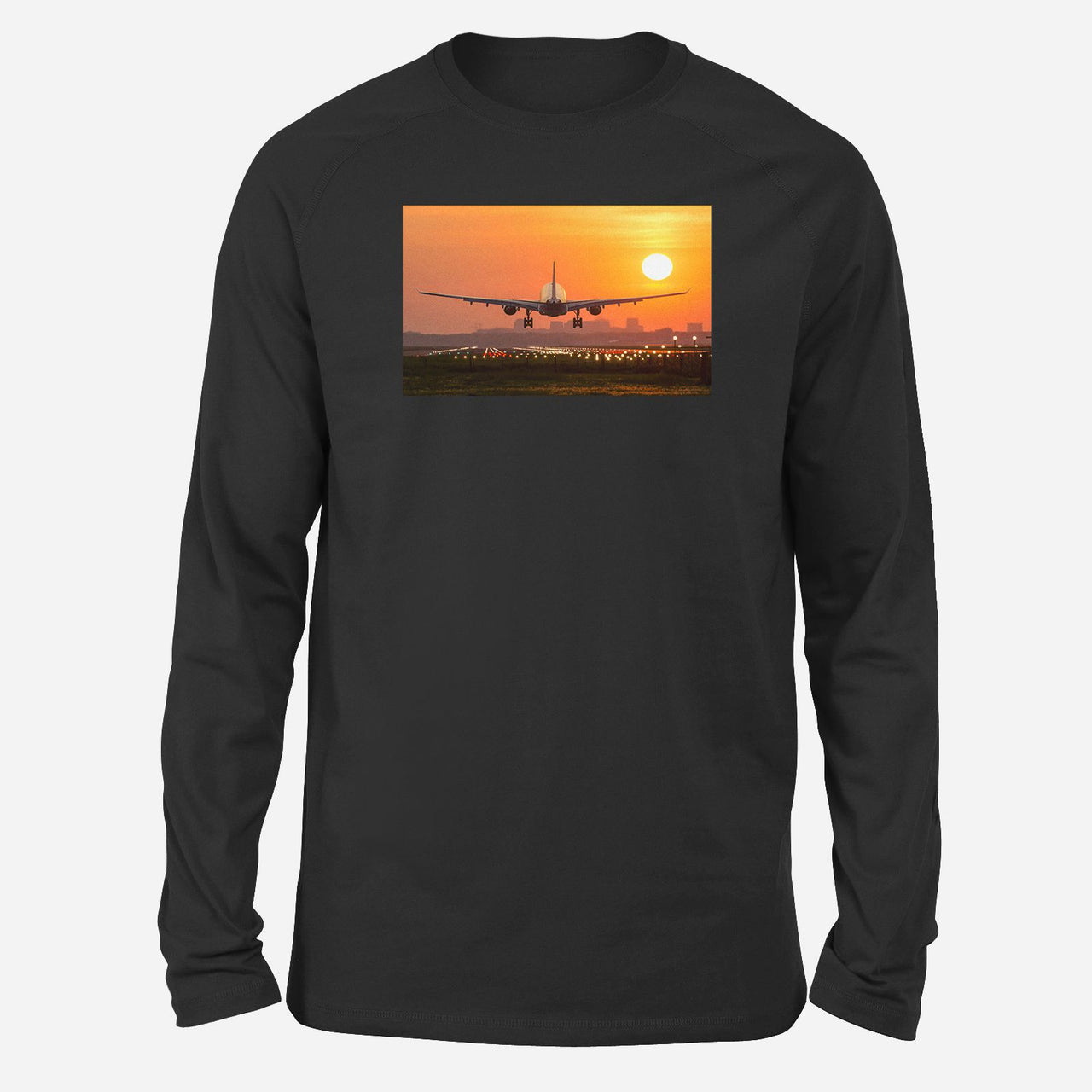 Amazing Airbus A330 Landing at Sunset Designed Long-Sleeve T-Shirts