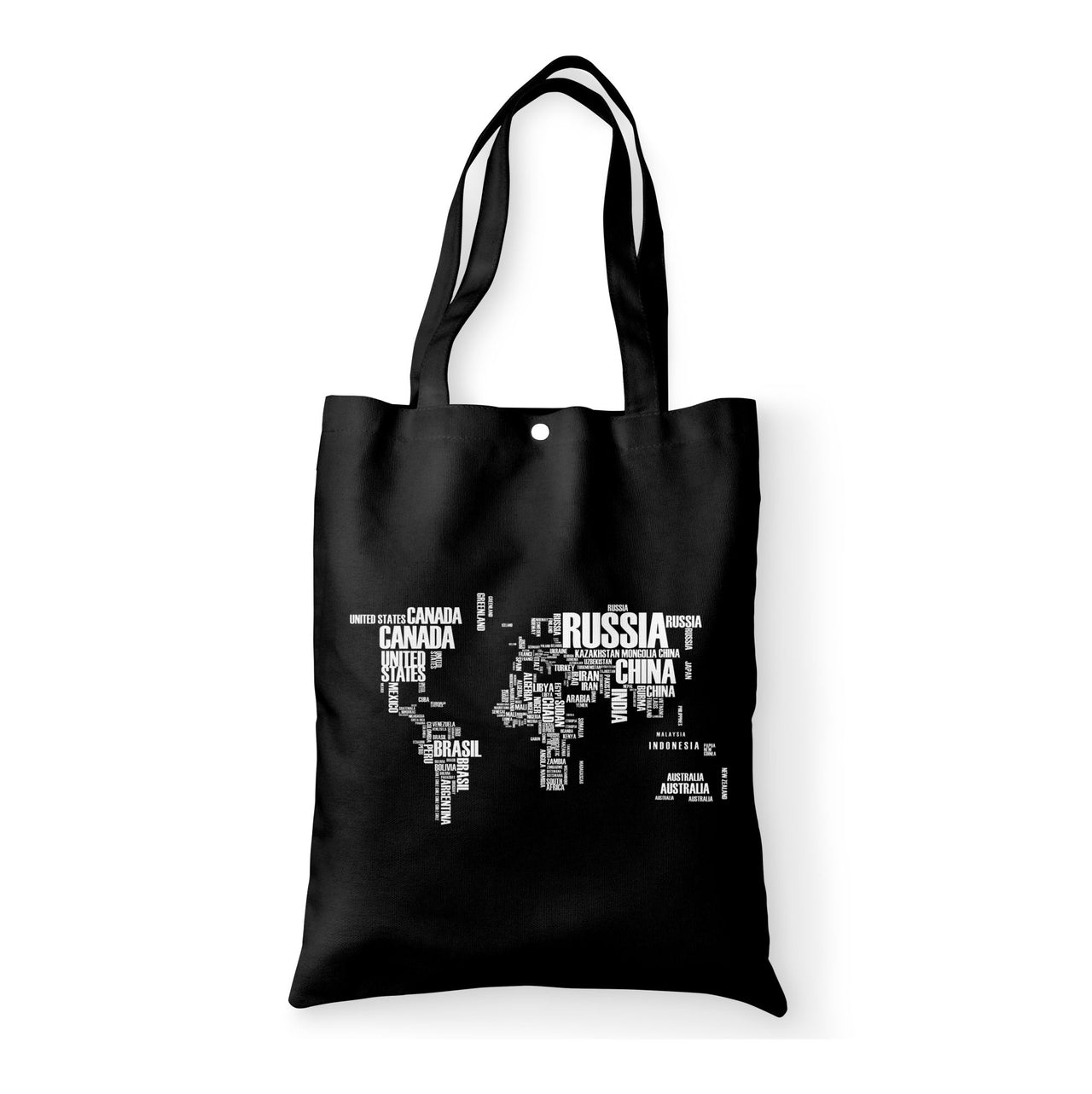 World Map (Text) Designed Tote Bags