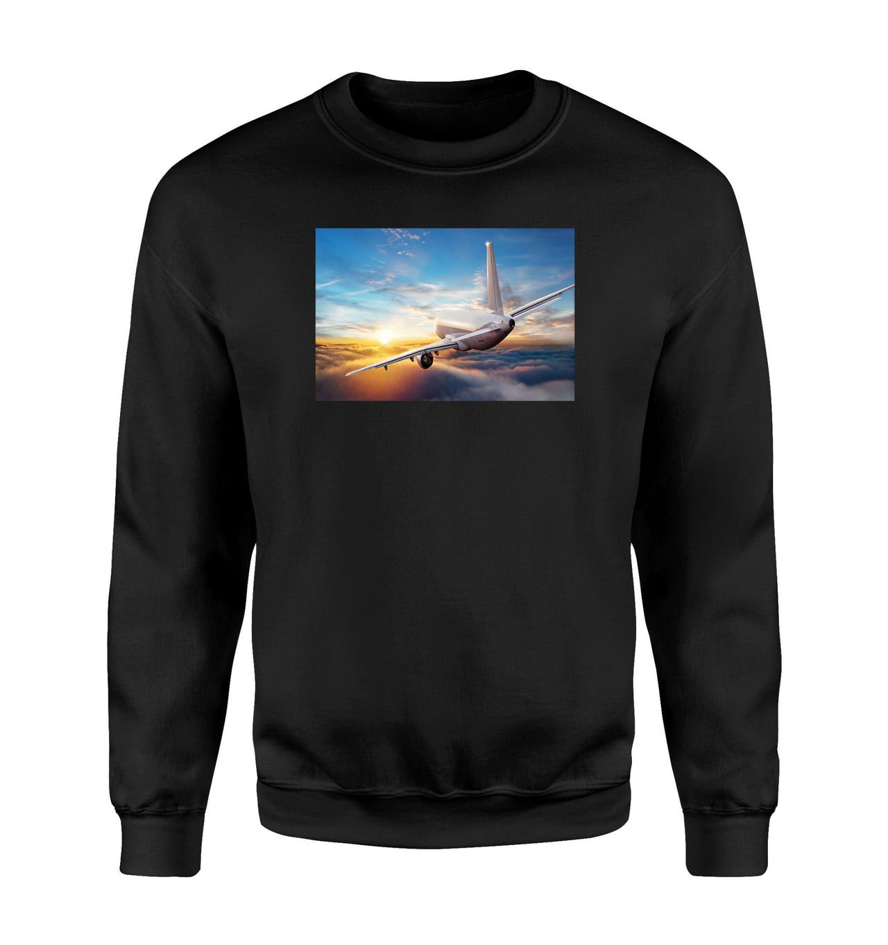 Airliner Jet Cruising over Clouds Designed Sweatshirts