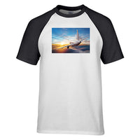 Thumbnail for Airliner Jet Cruising over Clouds Designed Raglan T-Shirts