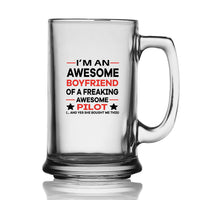 Thumbnail for I am an Awesome Boyfriend Designed Beer Glass with Holder