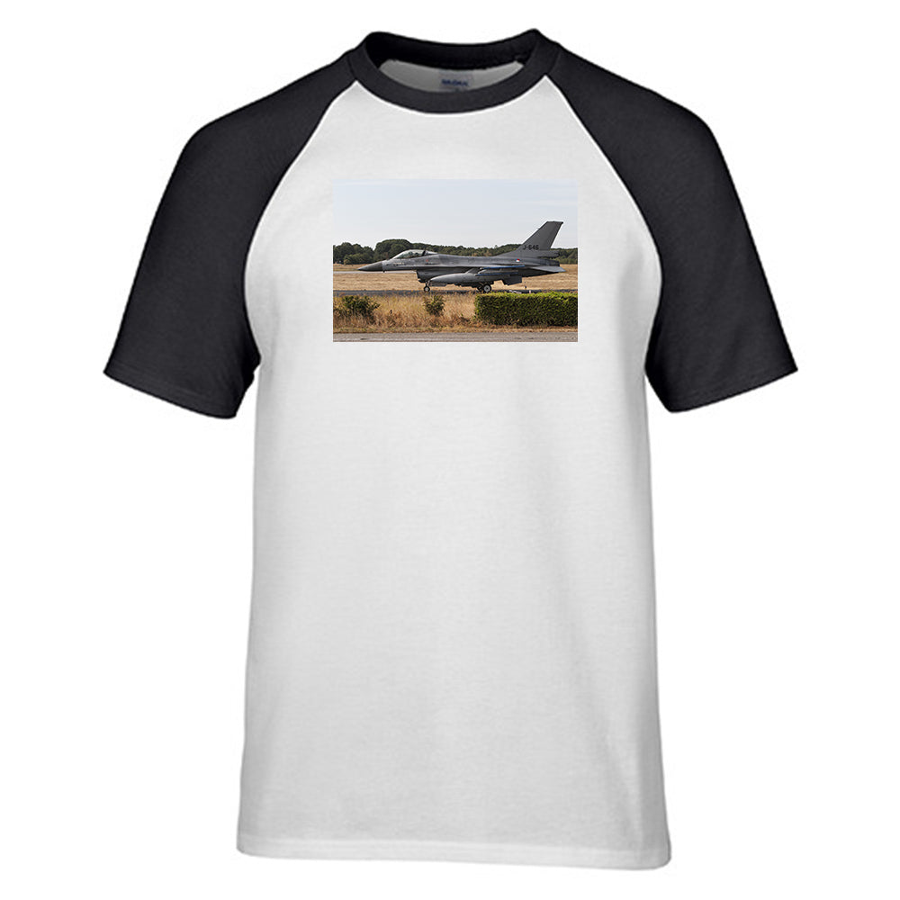 Fighting Falcon F16 From Side Designed Raglan T-Shirts