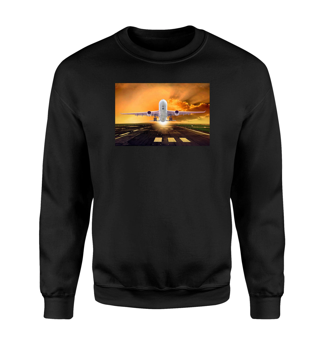 Amazing Departing Aircraft Sunset & Clouds Behind Designed Sweatshirts