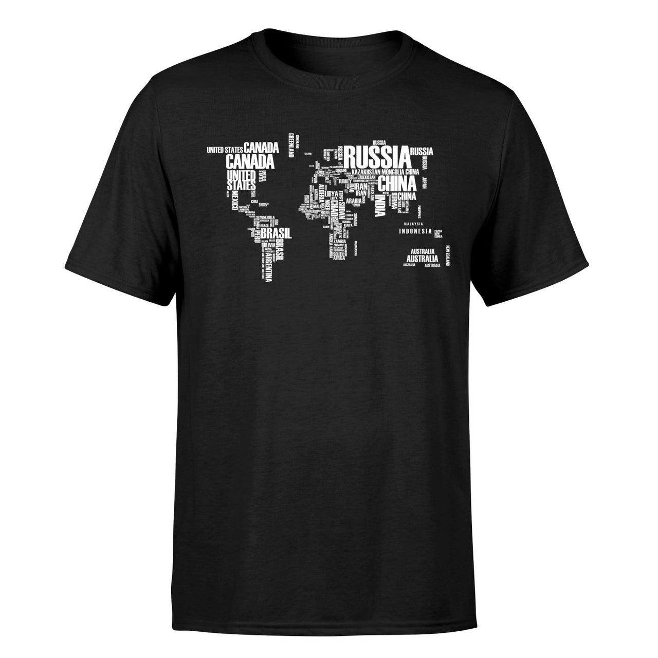 World Map (Text) Designed T-Shirts